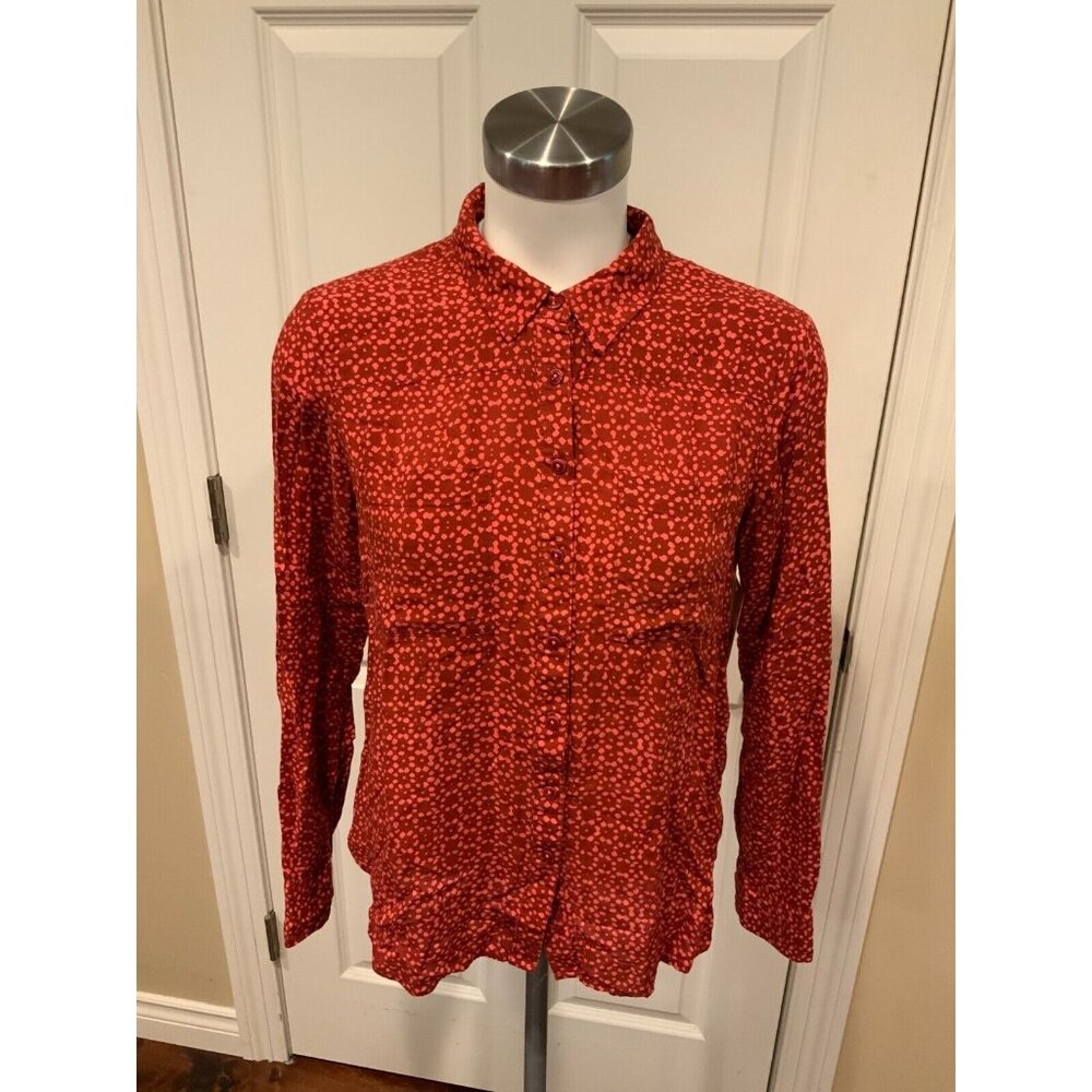 Holding Horses Anthropologie Red Splatter Polka Dot Button-Up Shirt, Size 4
